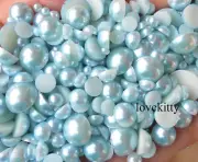 800 Pcs Light Blue Flatback Half Faux Pearls Beads DIY Crafts Nail Art