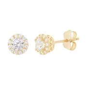 Cubic Zirconia Halo Stud Earrings in 9kt Yellow Gold