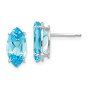 14k White Gold 10x5mm Blue Topaz Marquise Stud Earring