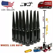 32Pc Black 6" Tall 14x1.5 XL Spike Lug Nut+Key Fit Chevy/GMC/Nissan NV 8Lug Van (for: Nissan)