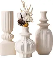 White Ceramic Vase Set of 3 Modern Aesthetic Room Accents Flower Vases for Living Room Wedding Coffee Table Bookshelf Vanity Decor