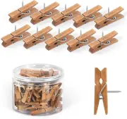 Wooden Push Pins with Clips 50Pcs Brown Push Pins for Bulletin Board Cute Cork B
