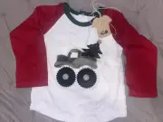 Boys Mud Pie Monster Truck Christmas Shirt 12-18M