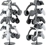 Qpfctwil 5 Tier Controller Headphone Holder, Black Metal Gaming Accessory Stand
