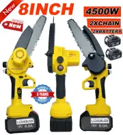 8INCH 4500W 18V Cordless Electric Chainsaw 2Battery Wood Cutter Rechargeable