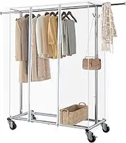 GREENSTELL Clothes Rack with Cover, Adjustable Garment Rack with Wheels, Heavy Duty Clothing Rack with Extendable Hanging Rail and Two Hooks, Commercial Grade Rolling Clothing Coat Rack (59x63x18 in)