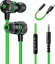 Gaming Headset with HD Microphone, 3.5mm Noise Isolating Gaming Headphones with Type-C Connector, FootFirst Surround Sound Magnetic Game Earbuds for iPhone, Switch, PS5, Xbox One, iPad, PC, Green