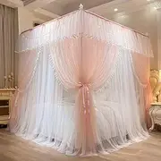 Princess 4 Corners Post Canopy Mosquito Net，Bed Canopy Romantic Mosquito Net for King Queen Full Twin Size Bed (Jade-White, California King)