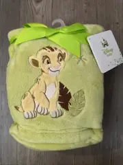 Disney Lion King Baby Blanket Simba Plush Leaf Green Embroidered Throw Lovey NEW