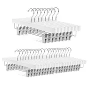 Deluxe Wooden Pants Hangers, Solid Lotus Wood, with Clips, Pack of 28, White