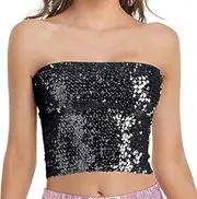 [Generic] Womens Sparkly Sequin Mermaid Crop Tops, Strapless Metallic Tube Tops for Party Clubwear
