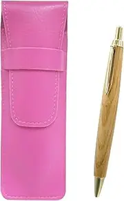 2 Pack Pink Grain Leather Pen Case Maple Wood Axis Retro Ballpoint Pen Set SASP-HS47S-2