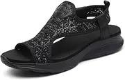 [Hopomart] Women's Summer Washable Slingback Orthopedic Slide Sport Sandals,Roman Fish Mouth Slope Heel Matsuke Mesh Shoes,Soft Sole Lightweight Beach Sandals