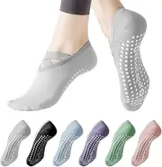 [winbest] 6 Pairs Pilates Socks, Yoga Socks for Women Non Slip Reformer Pilates Socks Grip Socks Pilates Barre Socks Dance Socks Anti Slip Socks with Grips Women for Yoga Home Barre Pilates Hospital,