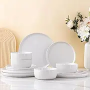 [AmorArc] Dinnerware Sets for 4, 12 Pieces Ceramic Plates and Bowls Set, Handcrafted Stoneware Plates Sets, Dishwasher & Microwave Safe Dishes