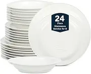 [Stone Lain] Orbit 24-Piece Dinnerware Set Stoneware, Plates and Bowls Set, Pasta Bowls, Microwave and Dishwasher Safe, Dish Set for 8, White