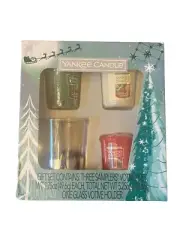Yankee Candle Christmas Votive Gift Set With Glass Votive Holder, 3 Votives