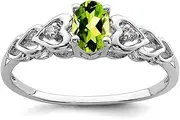 [JewelryWeb] 925 Sterling Silver Polished Peridot and Diamond Ring 2mm Wide Band Style-Ring for Women