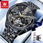 OLEVS Men Mechanical Watch Outdoor Fashion Casual Wristwatch Automatic Self-winding Moon phase Luminous Perpetual Calendar Steel Watch