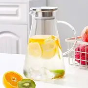 Fohouse Glass Pitcher, Water Pitcher with Lid & Handle, Stainless Steel Iced Tea Pitcher, Easy Clean Heat Resistant Borosilicate Glass Jug for Juice, Milk, Cold or Hot Beverages, Glass Carafe (1800ML)