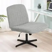 Advwin Armless Criss Cross Legged Chair with Wide Seat Ergonomic Swivel Vanity Chair with Adjustable Height for Home Office Study Bedroom Workstation, Grey