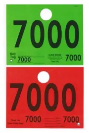 Numbered Auto ID Tag w Hang Slit, 5-1/4"x 6-1/2", Rd /Gn (7000-7999) - Bx/1,000
