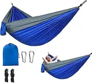 Camping Hammock | Nylon Sleeping Hammock | Hiking Gear, Beach Chair, Outside Rocker with 2 Tree Straps, Single or Double Person for Outdoor Yard Garden