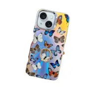 For Iphone 15 Electroplating Laser Butterfly Ring Holder Phone Case