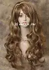 STRIKING! Long Wavy Curly layered with bangs Blonde Auburn mix Wig win rs29