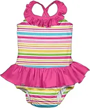 i play. Mix and Match Ruffle One-Piece Swimsuit with Built-in Reusable Absorbent Swim Diaper for 18 to 24 Months Babies, Pink,