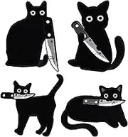 Framendino, 4 Pack Black Cat Shape Iron On Patches Repair Sew Applique for Clothes Hats