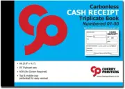 Cherry Carbonless Cash Receipt Triplicate Book, with Loose-Leaf Writing Shield,