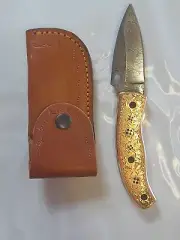 Luxury Handmade Damascus Folding Knife Decorated Engraved Brass Handle Sheath