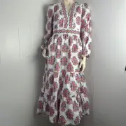Boden Violet Trim Cotton Midi Dress Ivory Wildflower Stamp US Size 8P