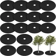 Shimeyao 16 Pcs 32. 2 Inch Non Woven Tree Mulch Ring Round Tree Weed Barrier Mat Reusable Landscape Protector Base Barrier Fabric for Weed Root Protection (Black)
