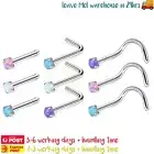 2PCS Nose Studs Rings Opalite Stone Surgical Steel Ear Body Piercing Jewellery