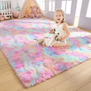 Soft Rainbow Area Rugs for Girls Room 4x6 Feet, Fluffy Girls Bedroom Rugs,