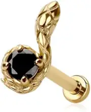 [Pierced Owl] 18GA 316L Stainless Steel Threadless Push In Snake with Black CZ Crystal Center Flat Back Stud