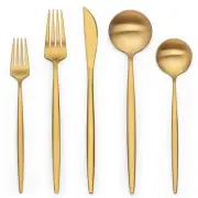 20 Piece Gold Silverware Set for 4, Stainless Steel Flatware Set, Gold Cutler...