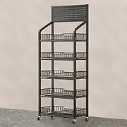 Commercial Snack Organizer for Home Convenience Stores Kitchen, Supermarket Shelf Display Rack, Candy/Potato Chips Holder Stand with Wheels,5 Tier,Black