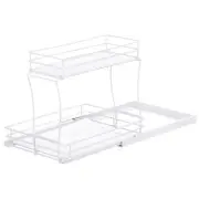 Pull Out Cabinet Organizer - 2-Tier Slide Out Sink Shelf for Kitchen, White
