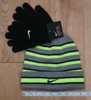 Nike Youth Hat & Gloves Set ~ Black, Gray & Volt ~ Beanie ~