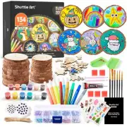Kids Wood Painting Craft Kit, Glow-in-the-Dark Paint and Diamond Painting on