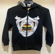 Full Zip Up Youth Hoodie - Black Color with Screen Print - NEW with Hang Tag