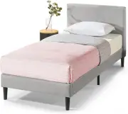 Single Bed Frame Fabric Upholstered Platform Bed Base, Light Grey