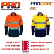 5 pack Hi Vis Work Shirt close front long sleeve cotton drill 3M Tape Gusset PRO