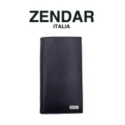 【ZENDAR】限量1折 頂級NAPPA小牛皮碳纖維紋16卡對開長夾 全新專櫃展示品（黑色 贈原廠送禮提袋）