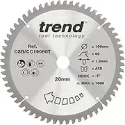 Trend Wood Cordless Mitre Saw Blade, 190mm Diameter, 20mm Bore, 60 Teeth, TCT, 1.9mm Kerf, -5° Hook, CSB/CC19060T