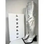 Topshop Premium Thigh High Boots UK 4 Leather Silver Freya Festival RRP £200