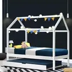 Two Layer Wooden Bed Frame Single Mattress Base Pine Timber House Shape Platform